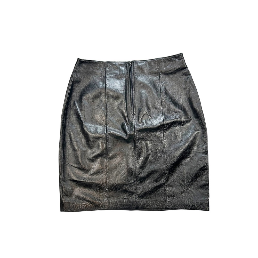 J.F.S. Signature Leather Black Genuine Leather Pencil Skirt Size 10 Vintage - Picture 2 of 6